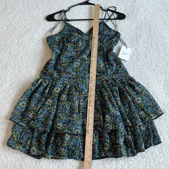 JAPNA Blue Floral Drop Waist Ruffle Hem Mini Sleeveless Boho Dress Sz Small - Picture 8 of 9